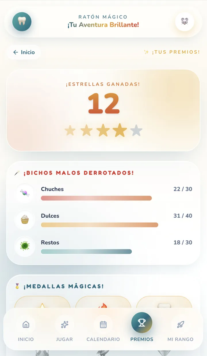 Pantalla Premios de la app de cepillado